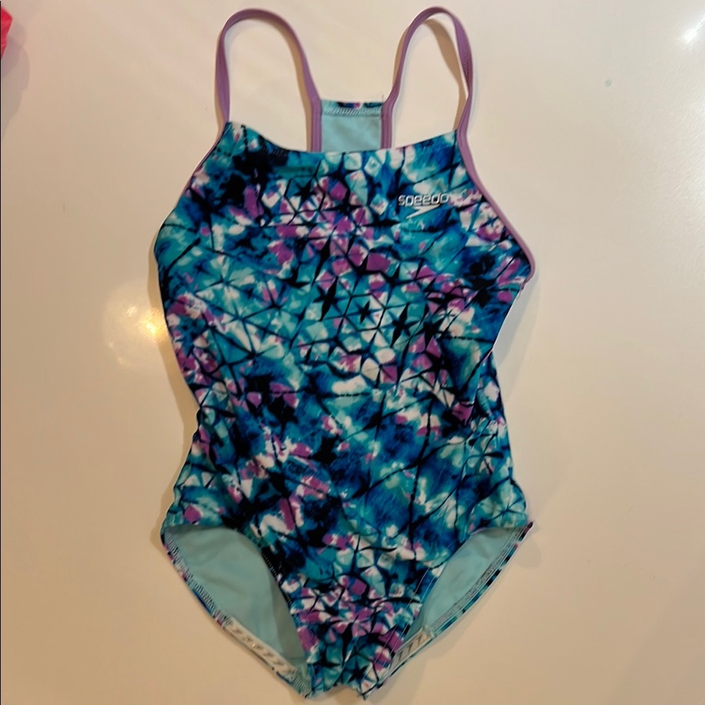 Speedo One Piece little girls Swimsuit Blue and Purple Tie-Dye